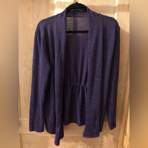 Linda Matthews purple/black cardigan. Size X-LARGE but fits more like a M/L. - Picture 1 of 5